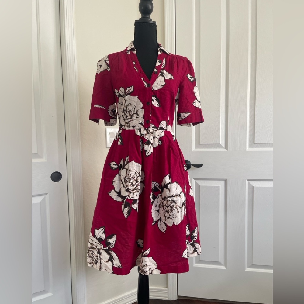 Anthropologie Maeve Resortcore Teadress  Fit & Flare Floral Pin Up S Dress